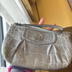 Coach Gray Textured Clutch with Metallic Logo